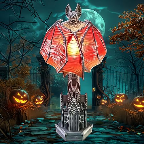FBAWCJ Gothic Bat Wing Halloween Night Lamp –Terror Bats Table Lamp with Red Glow and Cathedral Base for Halloween Horror Room Decoration