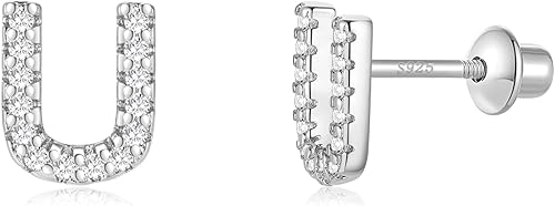 AOROCO Screw Backs U Initial Stud Earrings, 925 Sterling Silver Post Letter U Ea