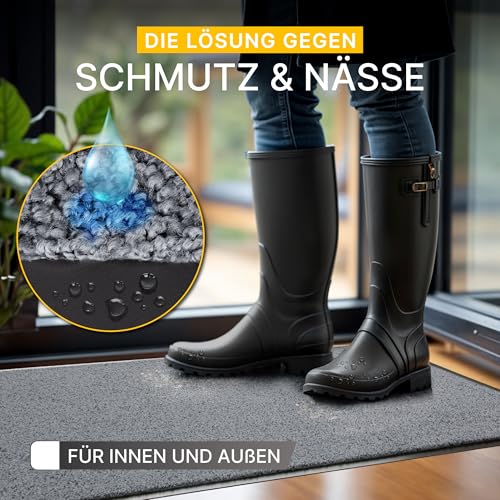 Entrando Fußmatte 90x150 cm robust & pflegeleicht – Schmutzfangmatte für Innenbereich & Außentür – farbecht, flach, maschinenwaschbar, perfekt für Hausflur, Vorraum, Büroeingang (Grau)