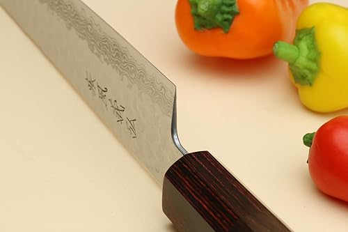 Miniatura 7 de Yoshihiro VG10 - Cuchillo japonés de 46 capas de damasco martillado Sujihiki (mango de palisandro de 9.5 pulgadas)
