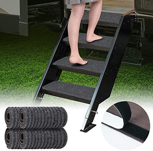 ESUDNT RV Step Covers Rug 4 Pack Stair Covers Carpets for Mobile Home, Camper, 24 inch Wide (24”*7.5”, Black)
