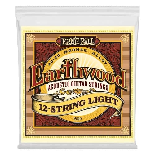 Ernie Ball Earthwood Light - Cuerdas para guitarra acústica de 12 cuerdas, bronce 80/20, calibre 9-46