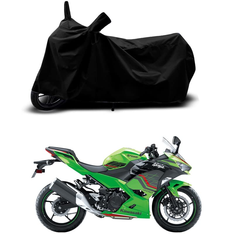 Image of 100% Scratchproof /UV-Rays /Heat Protection /Birds Dropping /Water Resistant /Dust Proof /Waterproof /Full Bike Scooty Two Wheeler Body Cover Compatible for Ninja 400 All Varients[Black]