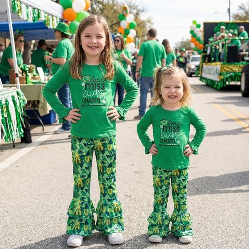 Image of Unique Baby 2 Piece Girls Double Ruffle Leggings and Long Sleeve Shirt Clothes Set Kid and Toddler Girl Outfit
