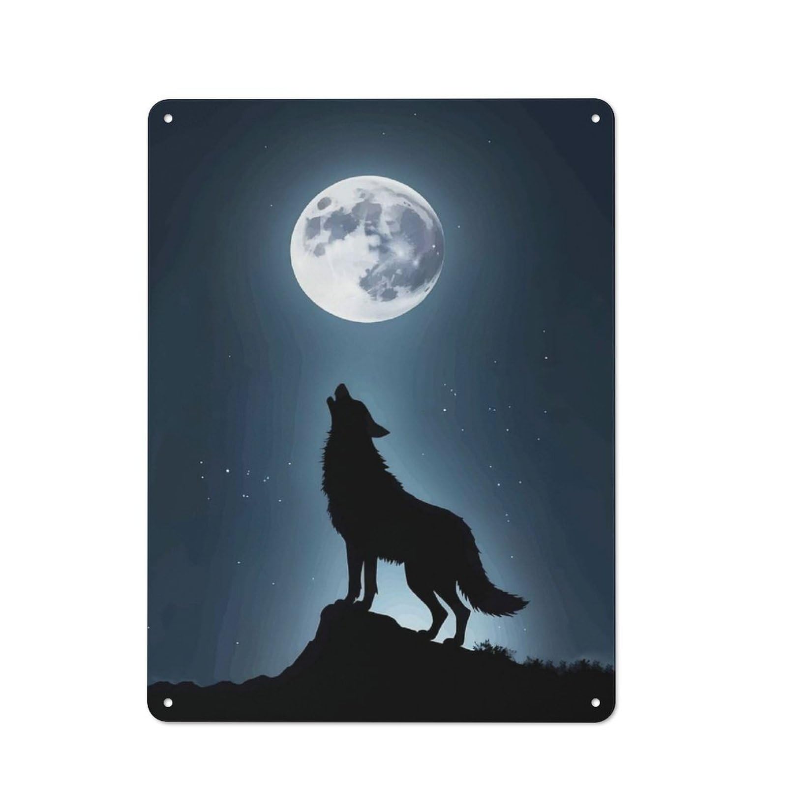 Junmoney Style Wolf Howling At The Moon(2) Cafe Metal Sign 40X30cm, Bistro Bistro Wall Plaque For Coffee Bar, Small Shop Or Dining Room