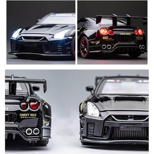 Image of 1:32 Scale Supra Nissan GTR R35 Toy Car | Metal Pullback Diecast Car for Kids with Openable Doors, Sound, Light Effects (Black)