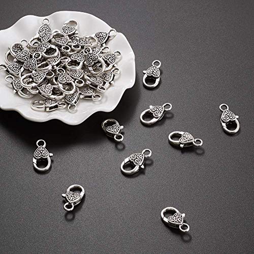 Kissitty 50-Piece Tibetan Antique Silver Large Heart Lobster Claw Clasps 1X0.55 Inch Jewelry Making Findings #TOP1