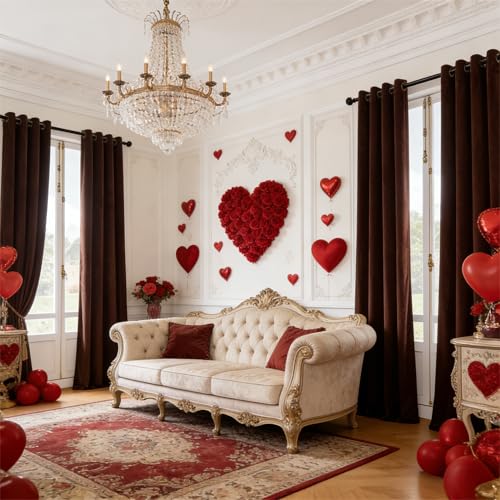 SMILETIME Brown 90in Long Velvet Curtains with Grommet, Thermal Insulated