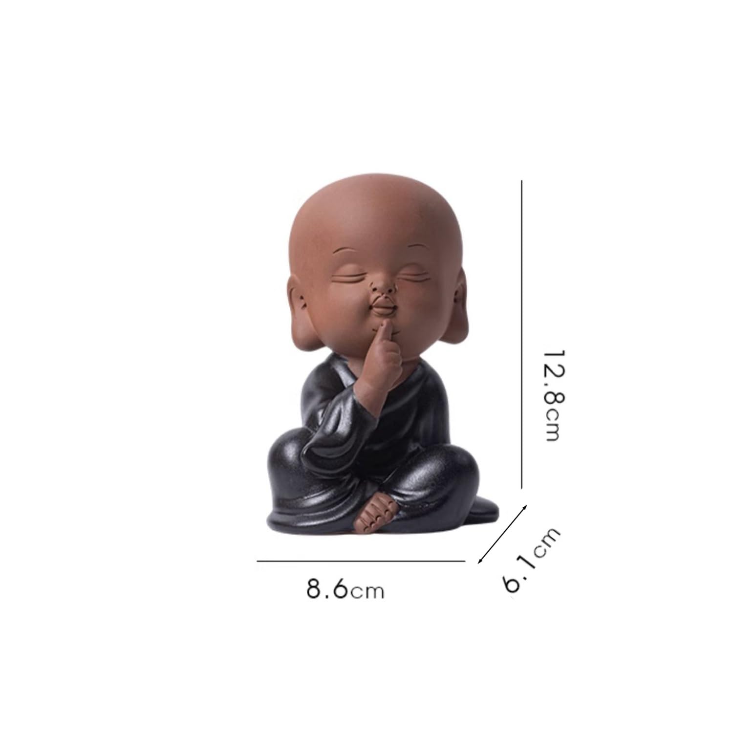 figurki zwierzątek， Zabawna czarna figurka mnicha z ubraniami, fioletowy zestaw do herbaty z gliny, akcesoria, statua, ozdoba na biurko, prezenty(A)