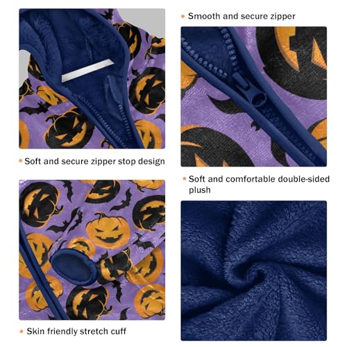 Halloween Pumpkin Toddler Fleece Jacket Baby Boys Hooded Zipper Long Sleeve Thick Warm Outerwear 3-10 Years3