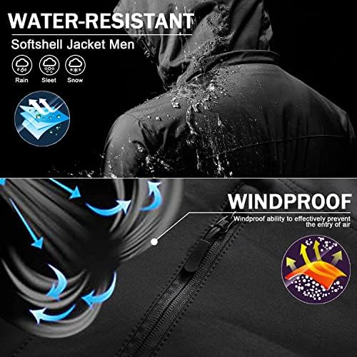 Wuzfully Softshelljack voor heren, militaire tactische waterdichte winterjas met capuchon en multifunctionele zakken met ritssluiting, groen, L