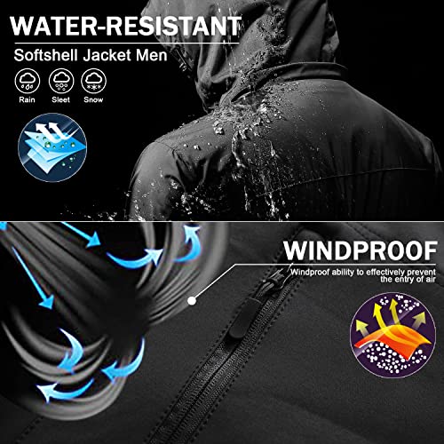 Wuzfully Chaquetas Softshell para Hombres Militares Tácticas Impermeables Abrigo de Invierno con Capucha y Bolsillos Multifuncionales con Cremallera, Negro, XL - imagen 2