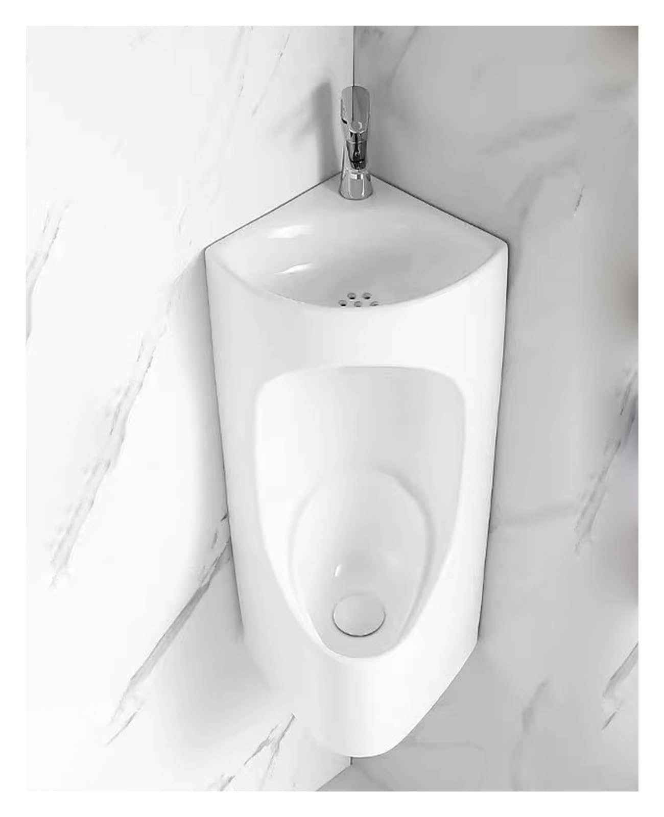 Orinal de esquina blanco para hombre con fregadero, inodoro montado en la pared para baños, construcciones y fábricas, diseño de ahorro de espacio, sistema higiénico F