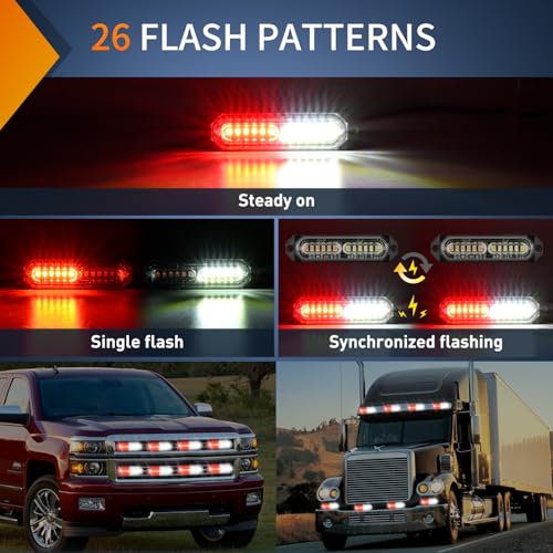 Image of Nilight 8PCS LED Strobe Lights 12V 24V Amber White Sync Feature Ultra Slim | Red White 12 LED Emergency Hazard Warning Lights Flashing Warning Mini Surface Mount Grille for Cars Truck Camper trailer SUV