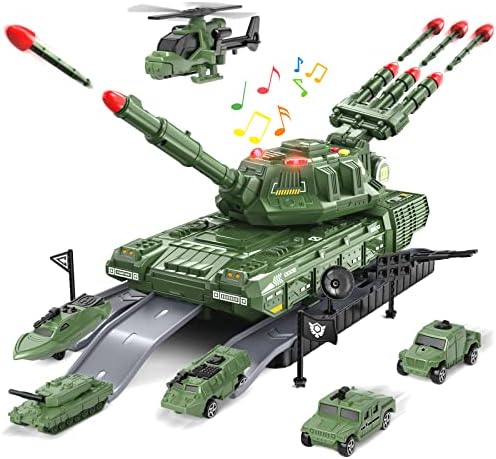 Tank Toys for 3 4 5 6 7 8 Year Old Boys - Army Toys Tank with 6PCS Alloy Die-Cast Army Vehicles, Military Toy Tank with Light, Sound & Missiles Shooting, Christmas Birthday Gift for Kids Boys