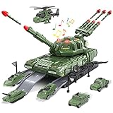 Tank Toys for 3 4 5 6 7 8 Year Old Boys - Army Toys Tank with 6PCS Alloy Die-Cast Army Vehicles, Kids Military Tank with Light, Sound & Missiles Shooting, Christmas Birthday Gift for Kids