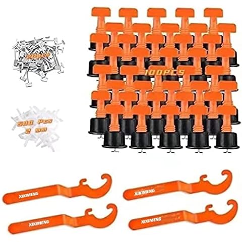 Tile Leveler Adjuster Flat Ceramic Floor Wall Construction Tools Reusable Tile Leveling System Kit 100PCS & Tile Spacer 2mm 500PCS with Wrench 4PCS, Replaceable T-Needles 20PCS Cover