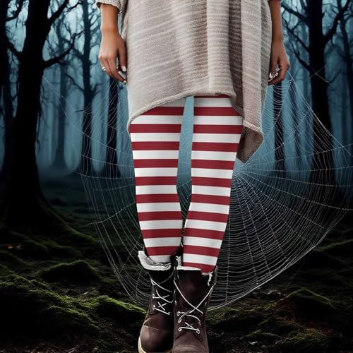 Leggings for Women UK Fashion Striped Print Womens Soft Comfy Stretchy Leggings Workout Running Gym Yoga Pants Sports Fitness Pants Casual Yoga Trousers Red - Image 2