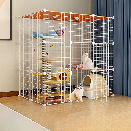 キャットケージ 屋内用大型ポータブルモルモットケージ、小動物用ペットケージ、折りたたみ式ペットケージ、樹脂製フットパッド付きキャットケージ 特大(ホワイト 109×74×109cm)