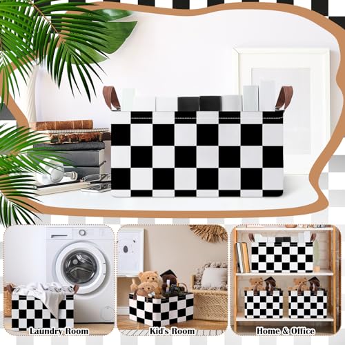 Image of Boao 3 Pcs Black and White Checkered Storage Basket with Handle