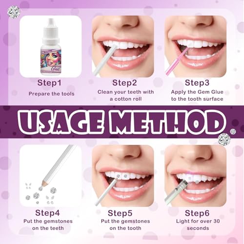 exatta Zahnschmuck Set, 136 -teiliges DIY Zahnstein Schmuck Set, Tooth Gem Kit, Zahn Edelstein Set, Entfesseln Sie Ihr funkelndes Lächeln für Partys, Cosplay