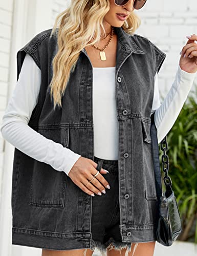 Zontroldy Denim Jean Vest for Women Oversized Sleeveless Button Down Denim Jean Vest Waistcoat Shacket Jacket3