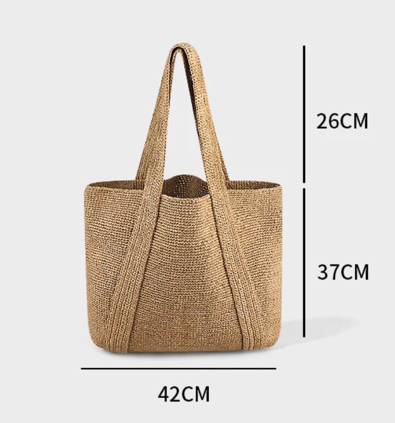 Bolso tote grande de tejido de paja para mujer miniatura 6