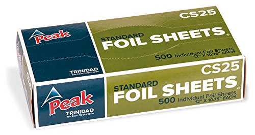 Peak Pop Up Aluminum Foil Sheets, 500 Sheets per Box, Commerical Grade Pre-Cut Sheets for Cooking, Serving, & Prepping Food, Food Service Foil, 12" x 10.75" Sheet