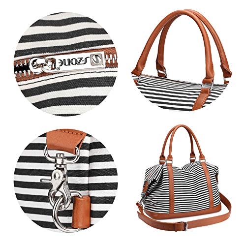 S-ZONE Women Travel Weekender Bags Canvas Carryon Shoulder Tote Duffel PU Leather Purse