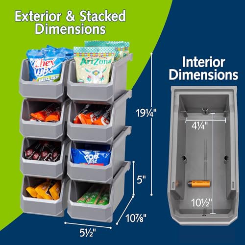 Image of ReadySpace Plastic Containers for Organizing and Storage Bins for Closet, Kitchen, Office, Garage or Pantry Organization, Stackable Bins, Medium (11 inch x 5 inch x 5.5 inch), 8-Pack, Grey