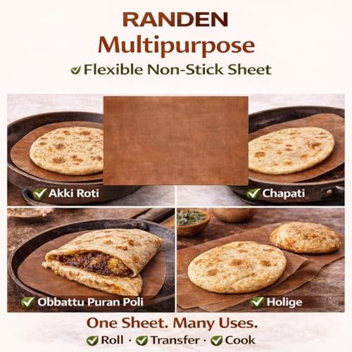 Image of RANDEN Reusable Teflon Baking & Cooking Mat - Heat Resistant, Non-Stick, Waterproof Sheet for Akki Roti, Obbattu, Chappathi, Puran Poli, BBQ & More Baking Essentials (1)