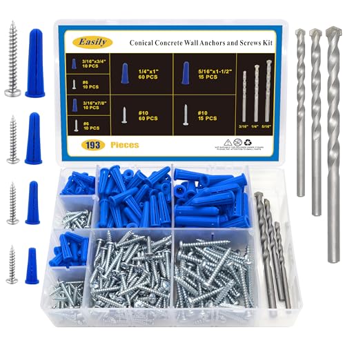 Easily 190 Pcs Wall Anchors and Screws for Drywall, Conical Concr...