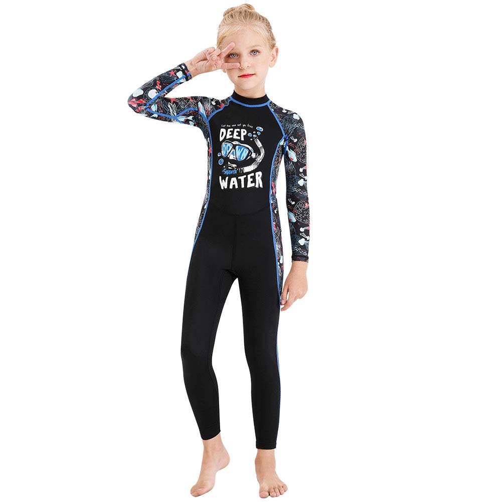 Photo 1 of Full Body Kids Swimsuit One Piece Rash Guard Long Sleeve Wetsuit Skin for Girls Boys Children, Sunsuit Swimwear UPF 50+ UV Sun Protection Quick Dry for Beach Water Sports (Girl Black, M)