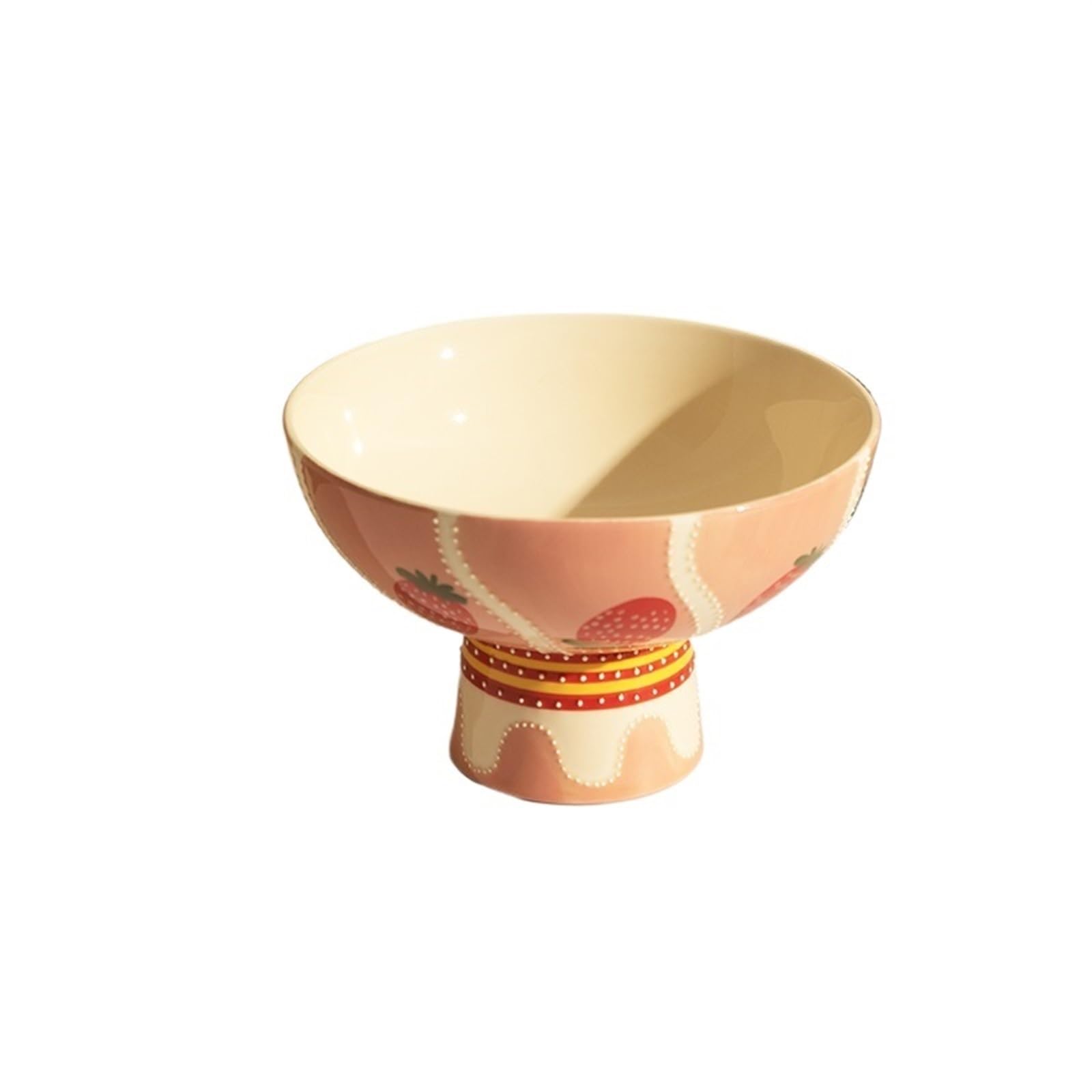 IROEJT Fruit Basket Ceramic Fruit Bowl, Decorative Pedestal Bowl, Decorated Fruit Tray For Kitchen Counter And Dining Table, Bread And Salad Bowl With Feet Decorative Fruit Bowl，Pink a