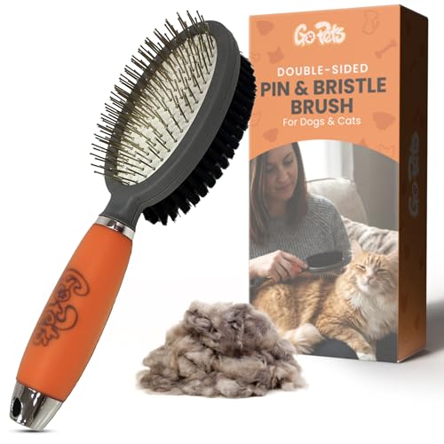 GoPets Double-Sided Pin & Bristle Brush, Dog & Cat Grooming Brush for Detangling, Shedding Control, Fur & Dirt Removal, Smooth & Efficient Pet Grooming for Healthy Coat, Comfortable Ergonomic Handle