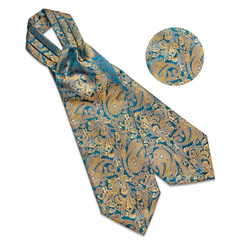 Image of DiBanGu 3PCS Ascot Ties for Men Wedding Jacquard Woven Silk Ascot Cravat for Men Cravat Tie and Pocket Square Set