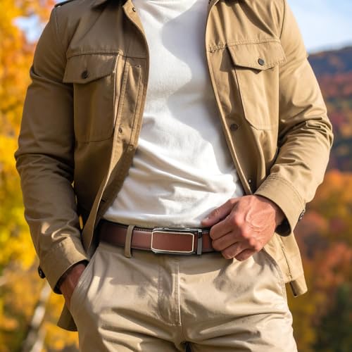 maikun 2 Pack Ratchet Belt for Men, Click Leather Belt for Men Adjustable Buckle, Trim to Fit3