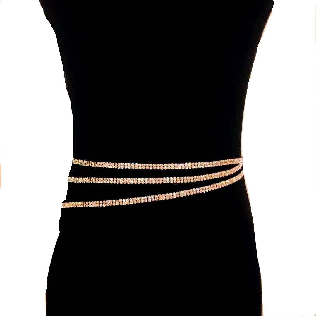Chaîne de Mode à la Taille, chaîne de Corps d'eau chaîne de Taille Mode Femme Simple CrystalWaist chaîne Accessoire de Corps d'été (Argent) (Or A)