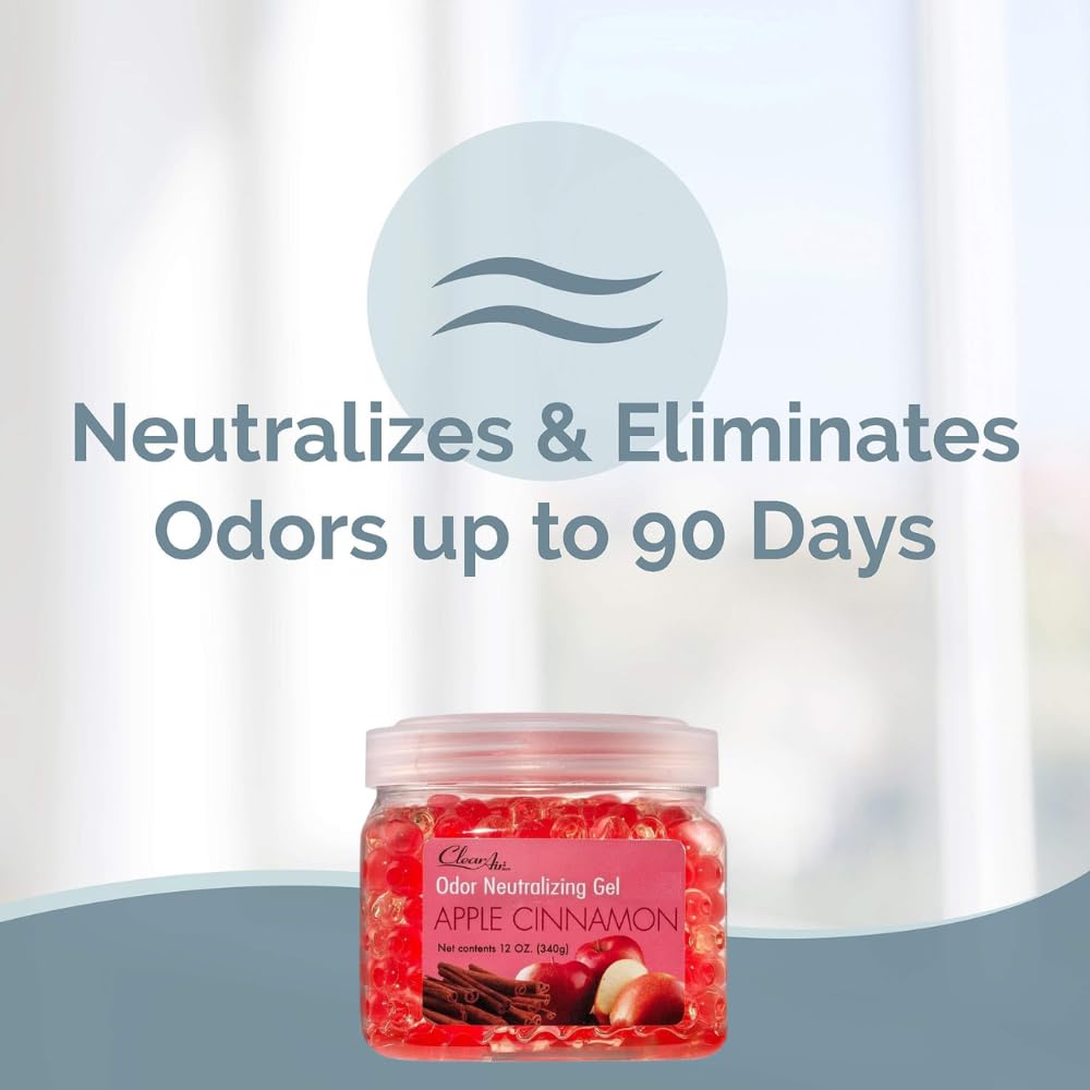 Clear Air Odor Eliminator Gel Beads - Eliminates Odors in Bathrooms, Cars, Boats, RVs & Pet Areas - Air Freshener Made with Essential Oils - Apple Cinnamon Scent - 12 Ounce - 2 Pack