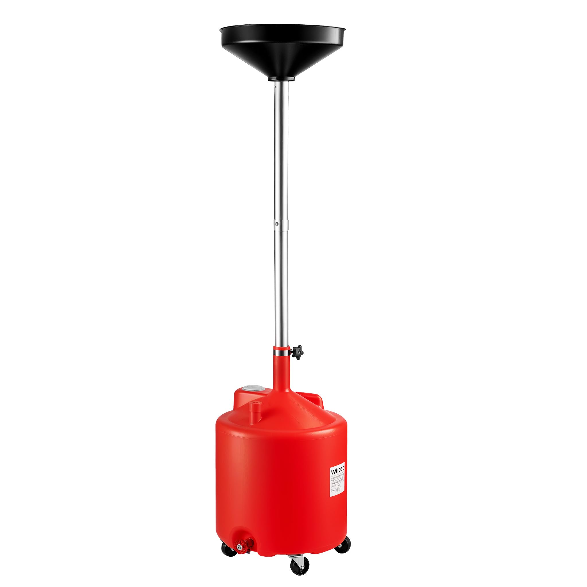 Wiltec Recuperatore Olio esausto a Caduta con Ruote, Serbatoio 75 l, Imbuto Ø 41 cm, Carrello per Recupero Olio Auto con Ruote, Altezza Regolabile 145-​185 cm, per Cambio Olio