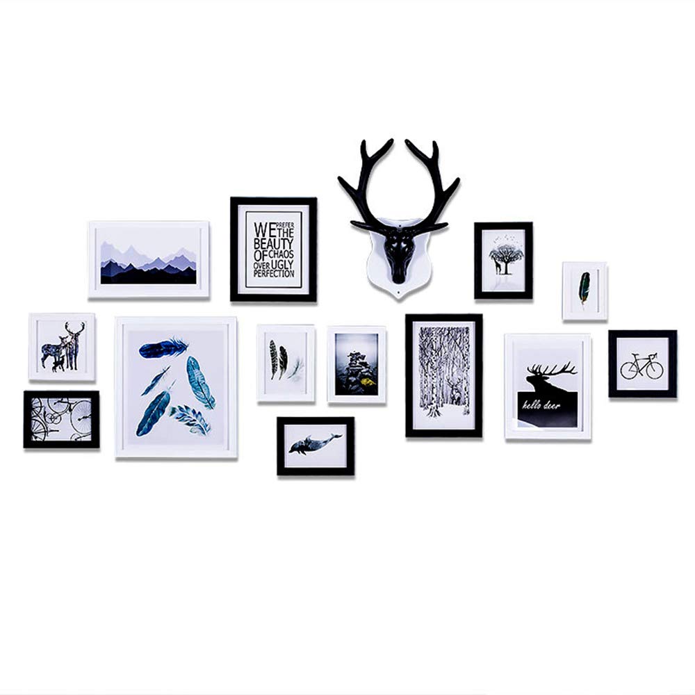 Mur de cadre multi-image de 14 pièces grand format noir et blanc pour décoration intérieure