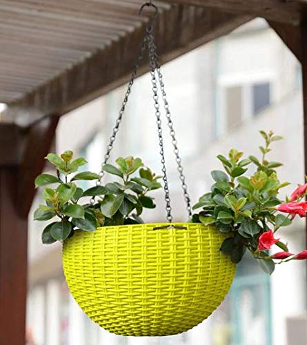 Image of Go Hooked Plastic Hanging Pot, Yellow, Pot Diameter -7.1 Inch, Pot Height -4.8 Inch, Pot Thickness -3 mm, Chain Length -13 inch approx., 3 Pieces