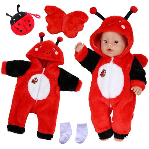 Puppenkleidung Set für 35-43 cm Baby Puppen, Marienkäfer Bekleidung mit Flügel, Weiße Socken, Ladybird Tasche, New Baby Puppenkleidung für Puppen Mädchen Jungen, Geburtstag Geschenke (Ohne Puppe)