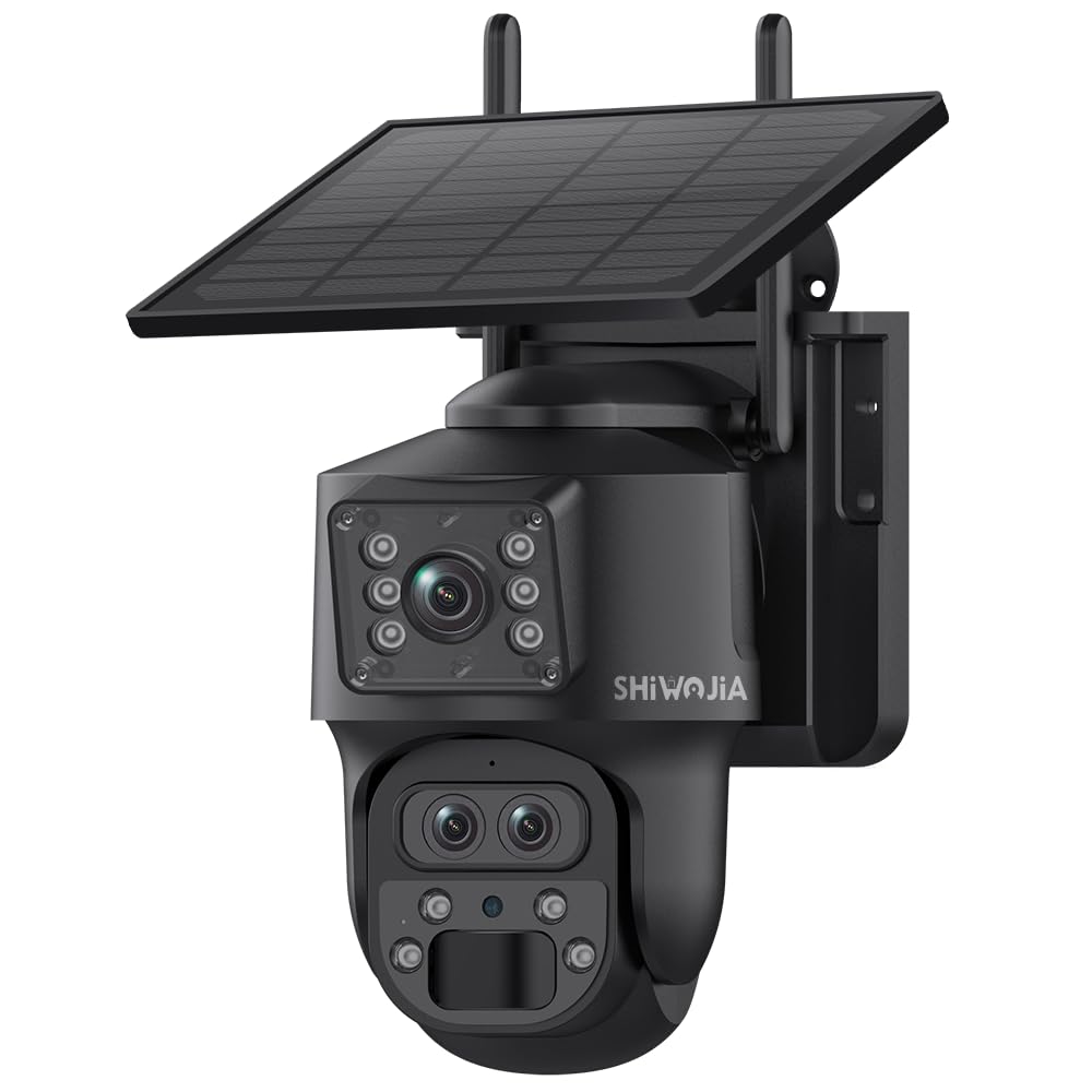 SHIWOJIA Camera Solaire Exterieur 4g, 4G Caméra avec Zoom Hybride 12X, Appareil Photo à 3 Objectifs, 360° PTZ, Audio Bidirectionnel, PIR Détection, Vision Nocturne Couleur, Etanche IP66