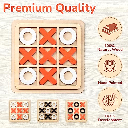 12 Piezas Mini Juego de Tres en Raya de Madera miniatura 2