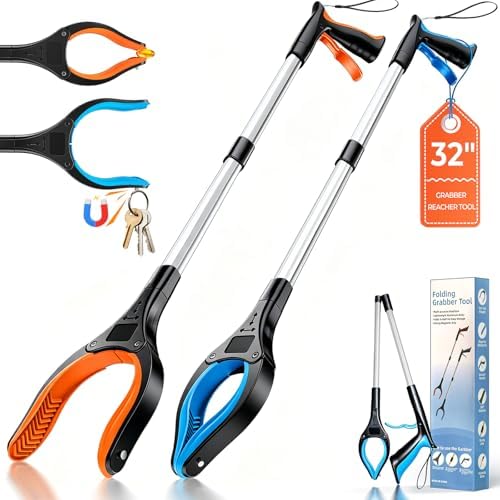 32" Grabber Reacher Tools, 2 Pack Upgraded Strong Foldable Reache...