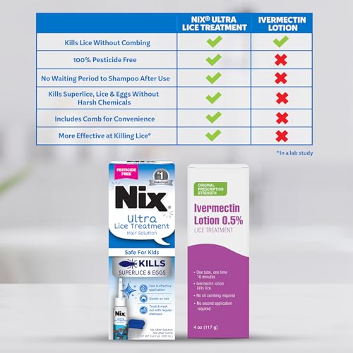 Image of Nix Ultra Lice Treatment Hair Solution & Lice Comb, Kills Superlice & Eggs, 3.4 Fl Oz