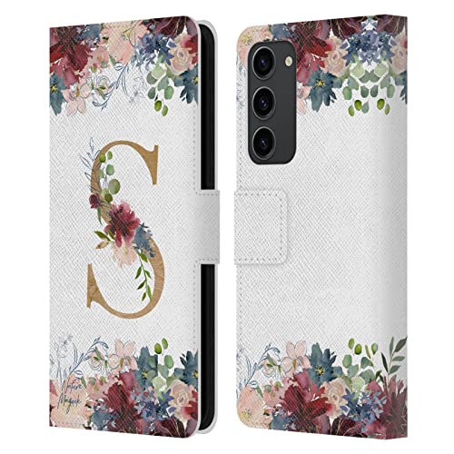 Housse cuir Samsung S23+ 5G fleurs dorées avec motif monogramme S