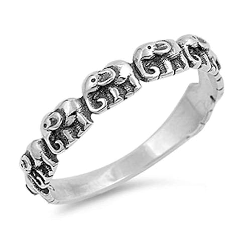 Oxidized Eternity Elephant Animal Ring New 925 Sterling Silver Band (7)