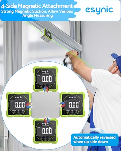 Image of eSynic Rugged Digital Angle Finder with Laser-Type-C Rechargeable Digital Inclinometer-Waterpoof-4-Sides Magnetic Angle Gauge-Clear LCD Display for Construction (Laser Level: Class II Output: 0.51mW)